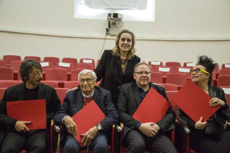 Inaugurazione anno accademico 2018-19 - Tiziana D’Acchille con (da sx) Gianluigi Colalucci. Capo restauratore della Cappella Sistina; Semyon Mikhailovsky, Direttore dell'accademia di Belle Arti di San Pietroburgo; Pierpaolo Piccioli, Direttore creativo Maison Valentino; ORLAN, artista - Ph. Doc AbaRoma