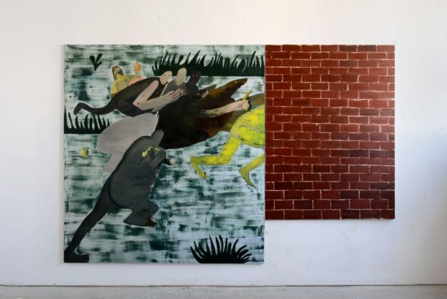 Andrea Barzaghi, Sgamati, 2017, olio su tela, 200x185 cm + 160x120 cm