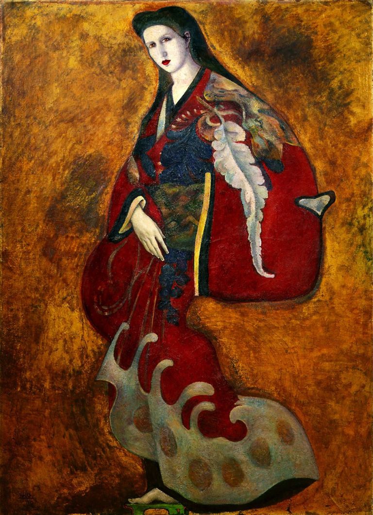 Anselmo Bucci, La giapponese (il Kimono), 1919, olio su tela, courtesy Matteo Mapelli Galleria Antologia Monza