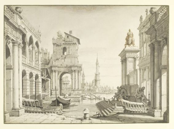 Bernardo Bellotto, Capriccio architettonico con un monumento equestre, 1764. Londra, Victoria & Albert Museum