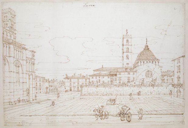 Bernardo Bellotto, San Giovanni dalla Piazza degli Antelminelli, con il fianco della cattedrale, Lucca, 1740. Londra, British Library