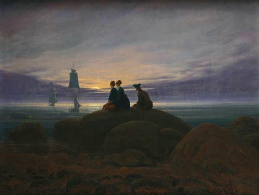 Caspar David Friedrich, Luna nascente sul mare, 1822, 55 x 71, Nationalgalerie, Berlino