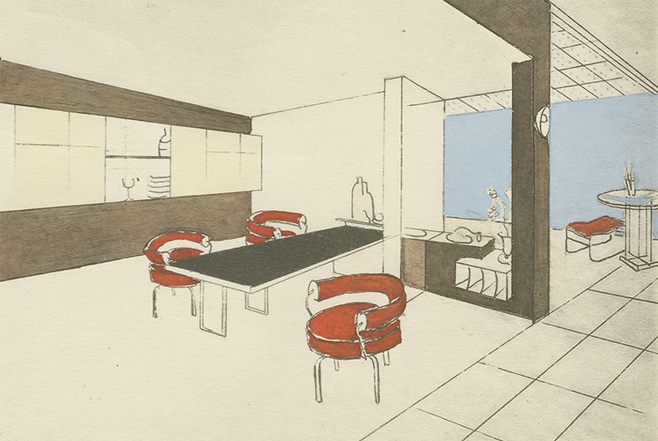 Charlotte Perriand, Perspective du bar et de la salle à manger de la place Saint Sulpice, 1927 © ADAGP, Paris 2019 © AChP