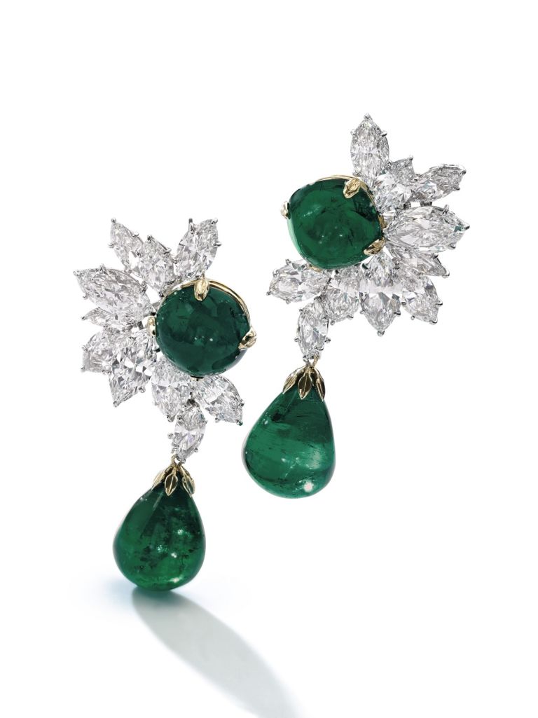 Colombian emerald and diamond earrings, Harry Winston credits Sotheby's