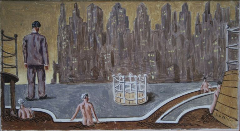 Giorgio de Chirico, Bagni misteriosi a Manhattan, 1936. Collezione Privata Brescia, courtesy Galleria Tega © G. de Chirico by SIAE 2019