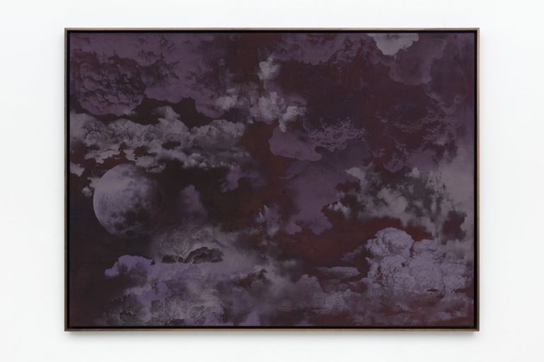 Jay Heikes, Mother Sky, 2019. Oil on stained canvas 124 x 169 x 6,5 cm. Courtesy Jay Heikes and Federica Schiavo Gallery