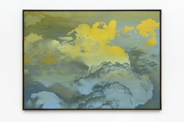 Jay Heikes, Mother Sky, 2019. Oil on stained canvas 124 x 169 x 6,5 cm. Courtesy Jay Heikes and Federica Schiavo Gallery