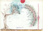 Marcello D’Olivo, Analogia tra l’albero e la città ecologica, schizzo a matita, pastelli e pennarelli su lucido. Courtesy Archivio D’Olivo, Gallerie del Progetto, Civici Musei di Udine