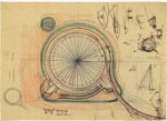Marcello D’Olivo, Concorso per il mercato ortofrutticolo, pianta della copertura, Trieste, schizzo matita e pennarelli su carta. Courtesy Archivio D’Olivo, Gallerie del Progetto, Civici Musei di Udine
