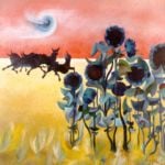 Marcello D’Olivo, Girasoli e tori blu, 1958, olio su tavola. Courtesy Casa Cavazzini, Museo di arte moderna e contemporanea, Civici Musei di Udine