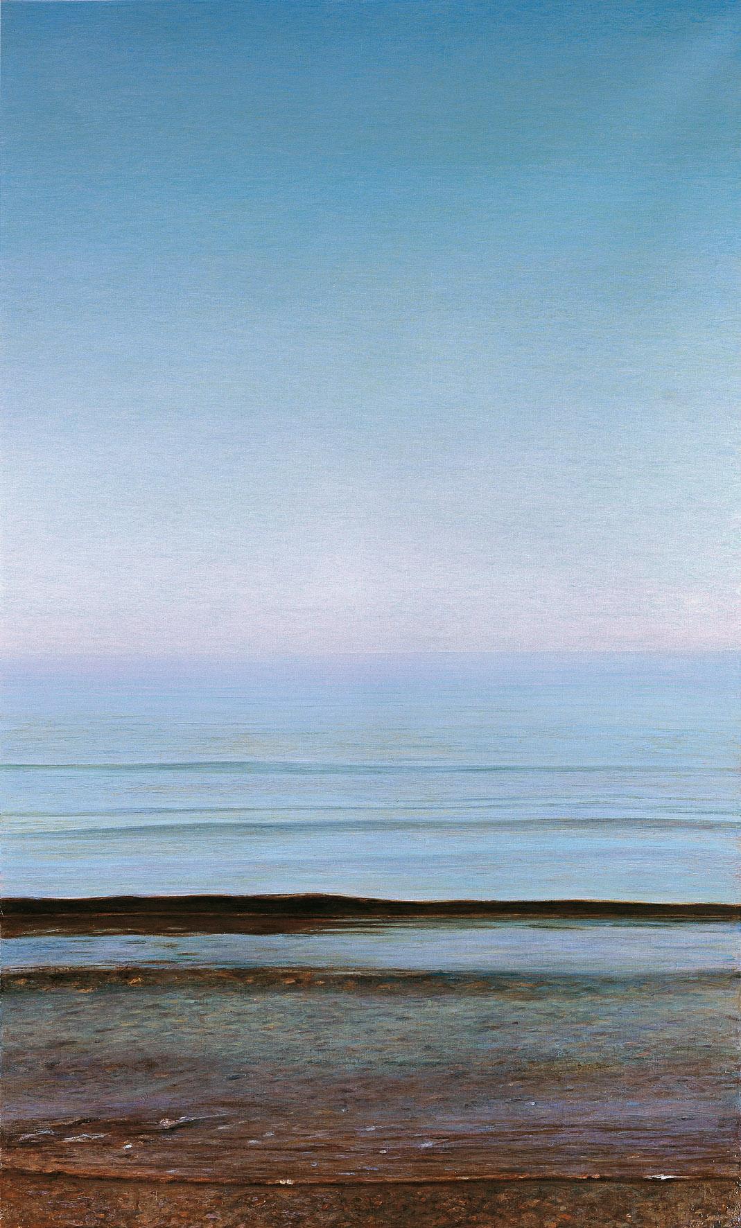 Piero Guccione, Grande spiaggia, 1996 2001, olio su tela, cm 151 x 91,5, collezione privata