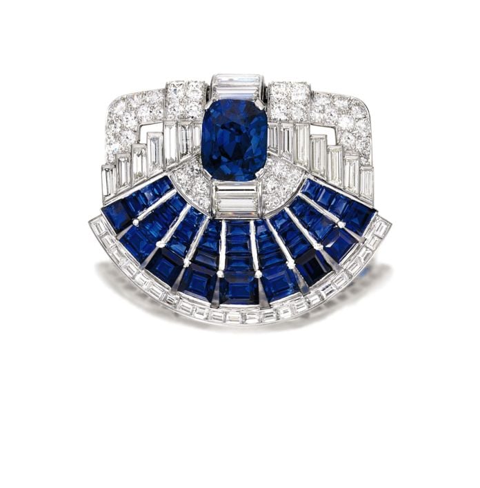 Sapphire and Diamond Brooch clip, Cartier, 1937 credits Sotheby's