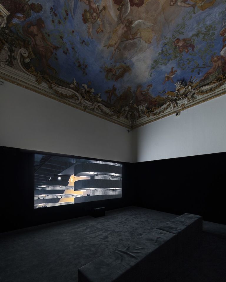 Yuri Ancarani, San Siro, 2014. Installation view at Castello di Rivoli Museo d'Arte Contemporanea. Photo Antonio Maniscalco. Courtesy Castello di Rivoli Museo d'Arte Contemporanea, Rivoli-Torino