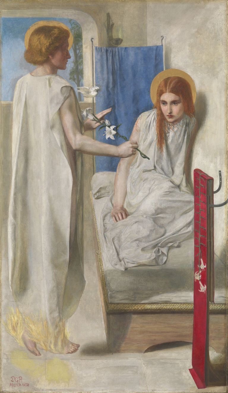 Christina Rossetti is the model in Ecce Ancilla Domini! (The Annunciation) by Dante Gabriel Rossetti, 1849-50. Tate: Purchased 1886. Image © Tate, London 2019