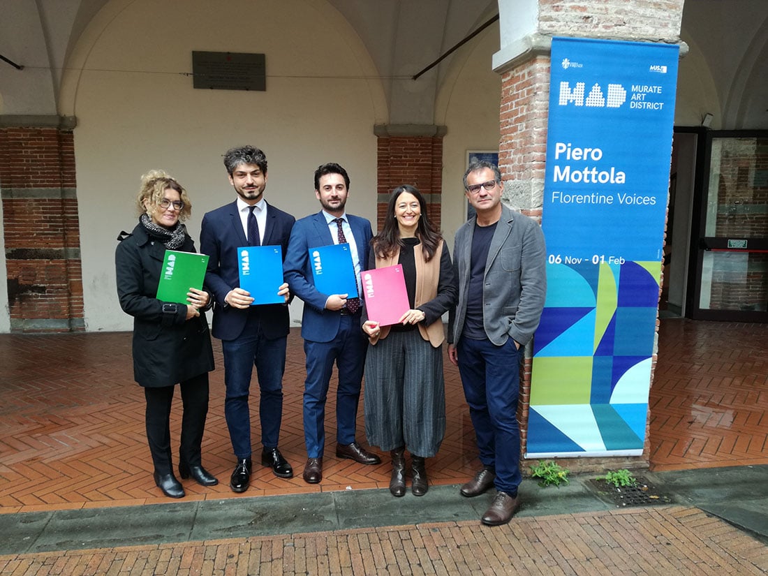 Da sinistra Gabriella Farsi, direttore cultura Comune di Firenze, Tommaso Sacchi, assessore alla cultura Comune di Firenze, Roberto Ferrari, direzione cultura e ricerca Regione Toscana, Valentina Gensini, direttore artistico MAD - Murate Art District, Piero Mottola, artista