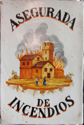 Targa-incendio spagnola in ceramica, sec. XIX