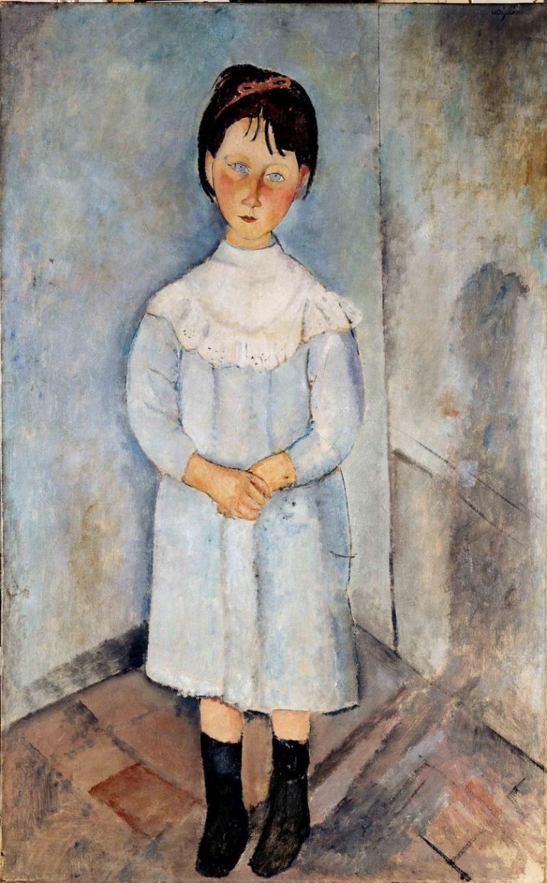 Amedeo Modigliani, Fillette en bleu, 1918, olio su tela, 116 x 73 cm. Collezione Jonas Netter