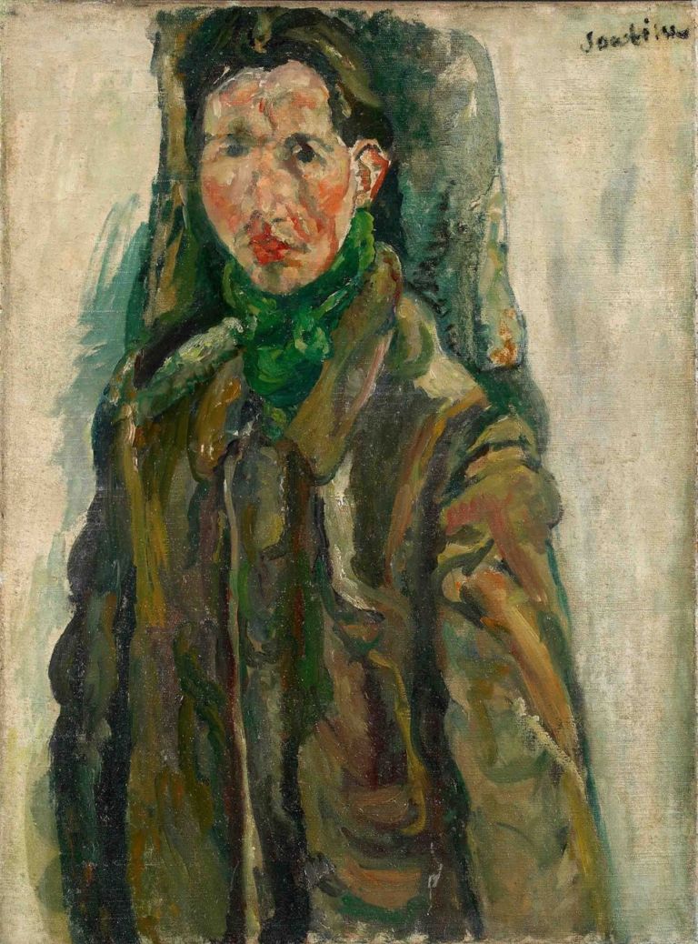 Chaïm Soutine, Autoportrait au rideau, 1917 ca., olio su tela, 72,5 x 53,5 cm. Collezione Jonas Netter