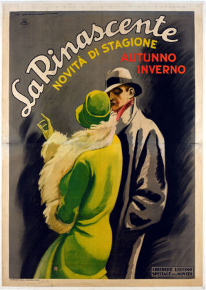 Marcello Dudovich, La Rinascente. Coppia con cappelli e soprabiti invernali, 1928. Edizioni Star, Milano. Museo Nazionale Collezione Salce, Treviso