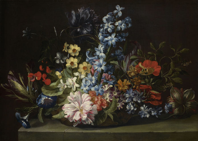 Jan van den Hecke, attribuito, Canestro di fiori, XVII secolo, olio su tela, 35 × 49 cm, GG 9588 Kunsthistorisches Museum Vienna, Pinacoteca Courtesy KHM-Museumsverband