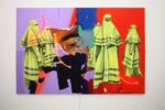 Exhibition View “I will give you a taste of your inner desires“ curata da Bianca Baroni, Renata Fabbri Arte Contemporanea, Milano. Andrea Martinucci, 14032019.jpeg, acrilico, grafite e neon su tela, 300x200x4cm, 2019. Courtesy l'artista e Renata Fabbri Arte Contemporanea