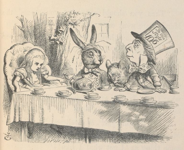 Alice at the Mad Hatter's Tea Party, Illustration for Alice's Adventures in Wonderland by John Tenniel, 1865 (c) Victoria and Albert Museum, London