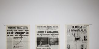 Carola Provenzano, … e questo cos’è?, 2019, trittico, inchiostro su giornale, 3 fogli 43 x 57,8 cm