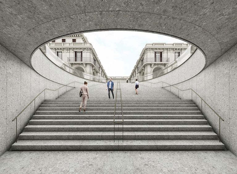 Centro Piacentiniano, Bergamo. Ingresso all'Albergo Diurno da Piazza Dante. Photo credit Gruppo Flânerie