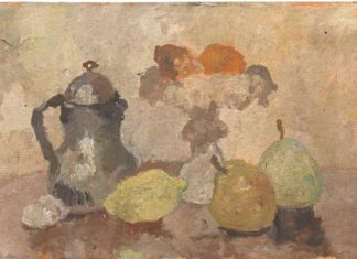 Felice Carena, Natura morta con bricco e frutta, 1951. Collezione privata