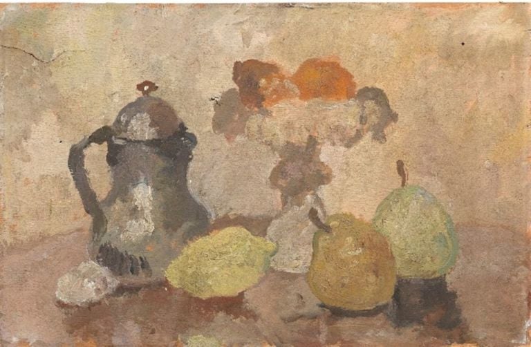 Felice Carena, Natura morta con bricco e frutta, 1951. Collezione privata