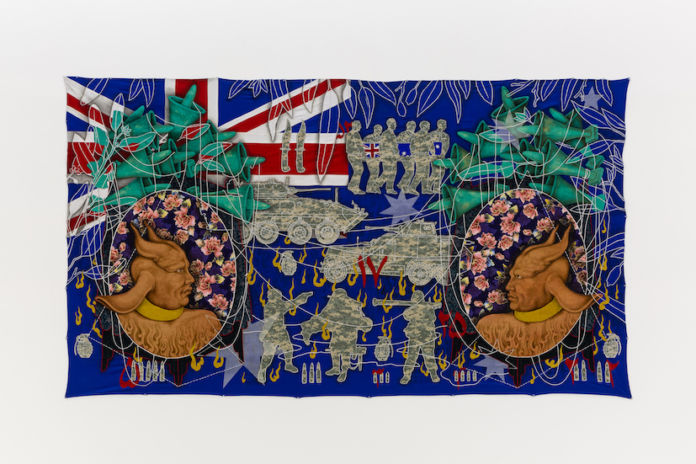Khadim Ali Untitled #2 from Fragmented Memories series, 2017/2018 cotton and nylon thread and ink on fabric 180x318cm Khadim Ali - Untitled #2 from Fragmented Memories series, 2017/2018 cotton and nylon thread and ink on fabric 180x318cm