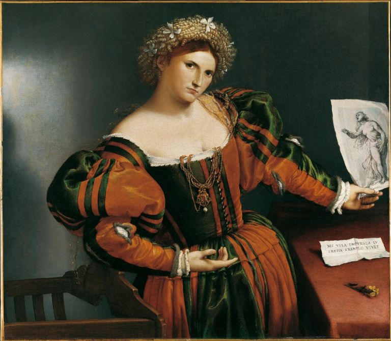 Lorenzo Lotto, Ritratto di donna con un disegno di Lucrezia, 1530 33. Londra, The National Gallery