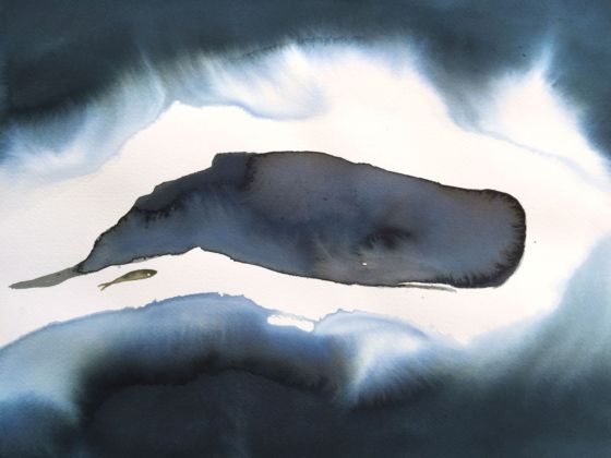 Nicola Magrin, illustrazione per Una balena va in montagna di Ester Armanino, acquarello su carta, cm 28x38
