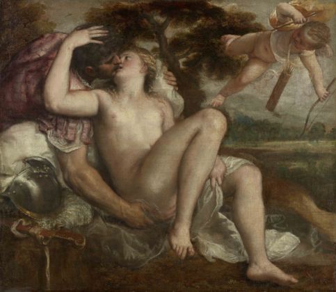 Tiziano Vecellio , Marte, Venere e Amore 1550, olio su tela Vienna, Kunsthistorisches Museum