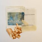 SETUP 2020 Giuseppe Ciraci La regola Sanguigna stampa su due fogli di acetato una pagina del libro esposta alle intemperie per tre mesi cm47x43 2019