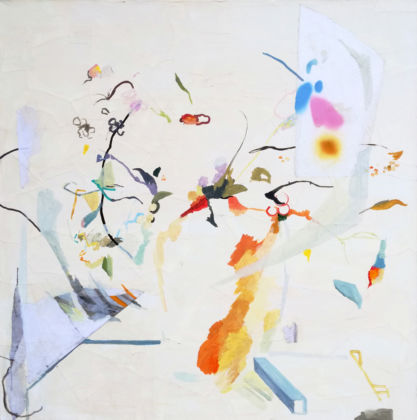 Anna Capolupo, Vaso di fiori, 2019, tecnica mista su carta applicata su tela, cm 100x100
