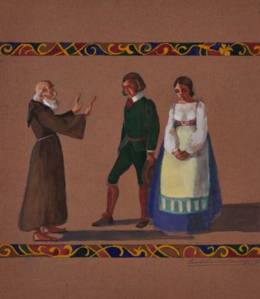 Anna Marongiu, I Promessi Sposi, 1926, acquerello e tempera su carta. Collezione privata. Photo Pierluigi Dessì