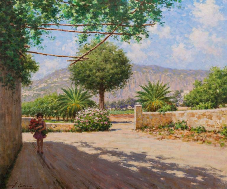 Antonio Cutino, Giardino con pergolato, 1963, olio su tela, cm 50x60, collezione privata