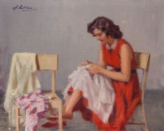 Antonio Cutino, La Sartina, 1948, olio su tavola, cm 35x28, collezione privata