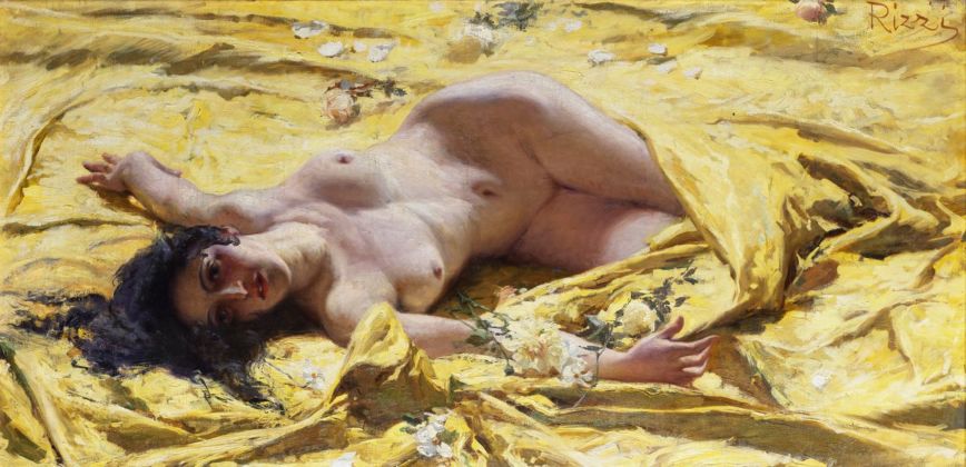Antonio Rizzi, Nudo su lenzuola gialle. Collezione privata