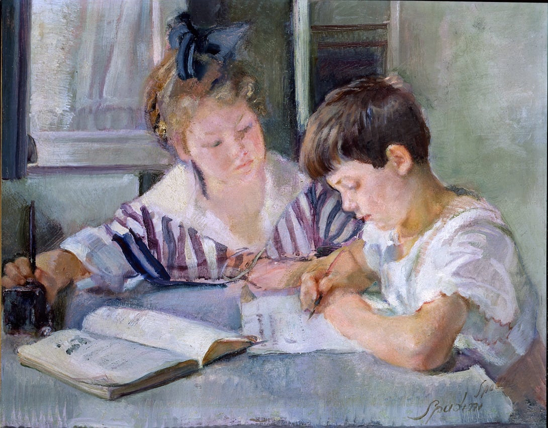 Armando Spadini, Bambini che studiano, 1918, Roma, Palazzo Koch ...