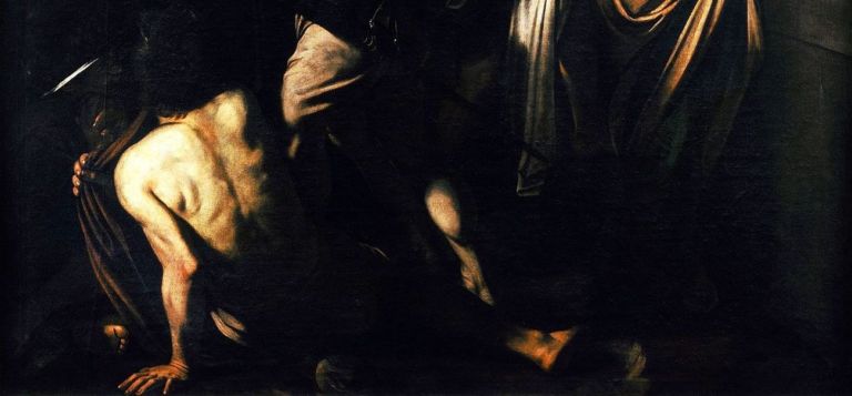 Caravaggio, Sette opere di Misericordia, 1606 7, dettaglio. Pio Monte della Misericordia, Napoli