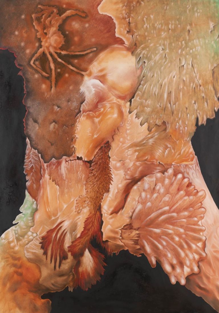 Diego Gualandris, Casa dei sogni di un ragno violino, 2019, olio su tela, 204x141 cm