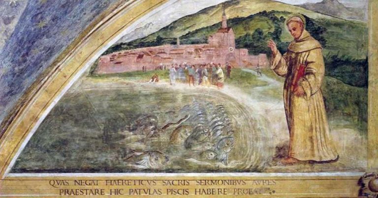 Girolamo Tessari, S. Antonio predica ai pesci, XVI sec. Santuario del Noce, Camposampiero. Photo Giorgio Deganello – fototeca MSA