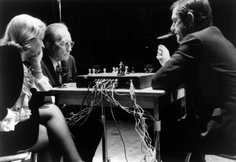 John Cage & Marcel Duchamp, Reunion (Shigeko Kubota, 1968). Courtesy John Cage Trust & Shigeko Kubota Video Art Foundation