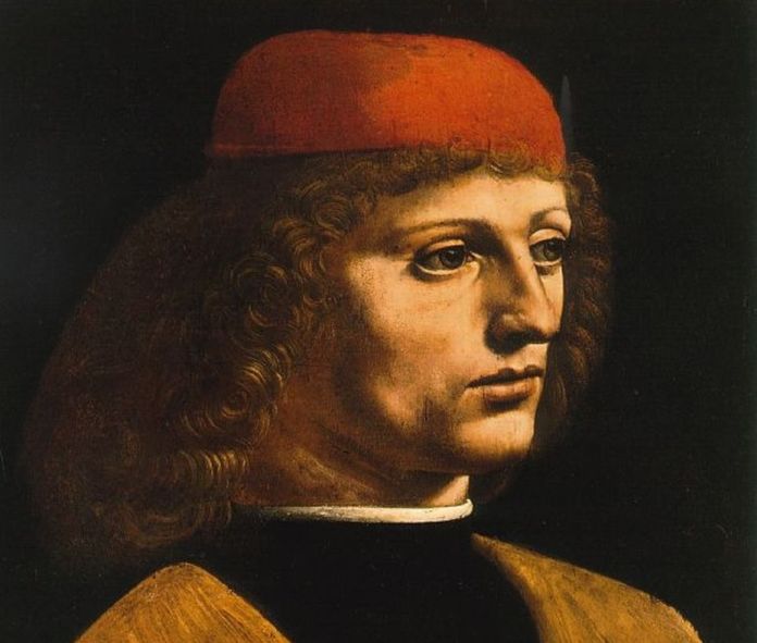Leonardo da Vinci, Ritratto di musico, 1485 ca. Pinacoteca Ambrosiana, Milano, dettaglio