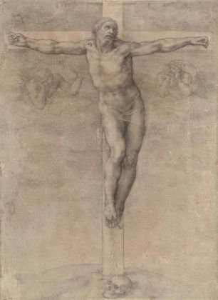 Michelangelo Buonarroti, Crocifisso con due angeli dolenti, 370 x 270 mm, riproduzione. Londra, The British Museum, Department of Print and Drawings