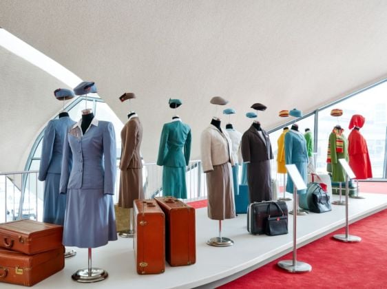 Rare vintage TWA air hostess uniforms are part of museum exhibitions curated by the New York Historical Society at the TWA Hotel. Photo credits TWA Hotel – David Mitchell