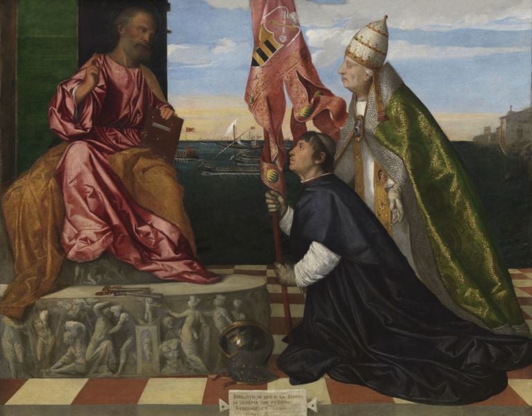 Tiziano Vecellio, Jacopo Pesaro presentato a San Pietro da Papa Alessandro VI, 1511-1513 ca. Royal Museum of Fine Arts Antwerp (KMSKA) © Royal Museum of Fine Arts Antwerp www.lukasweb.be – Art in Flanders, photo Hugo Maertens