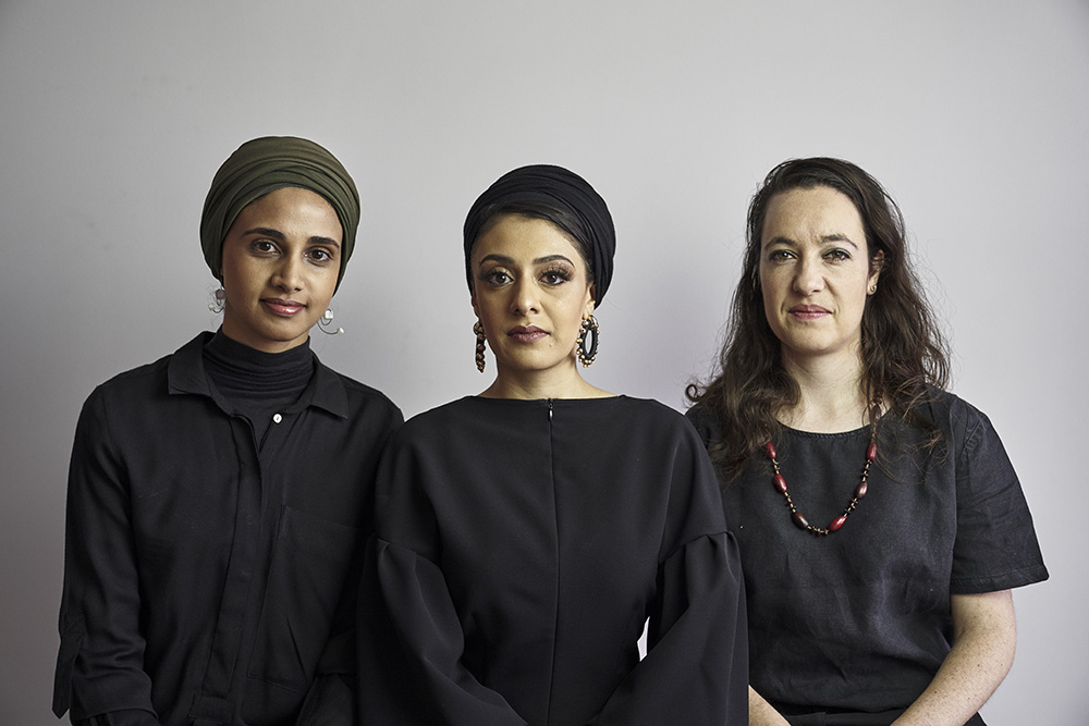 Amina Kaskar, Sumayya Vally and Sarah de Villiers of Counterspace. Photographed by Justice Mukheli in Johannesburg, 2020. © Counterspace
